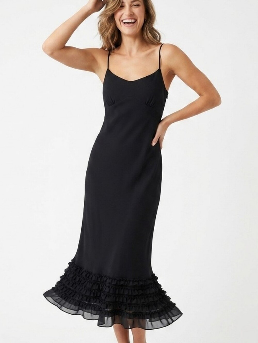 LOFT Black Ruffle Cocktail Dress